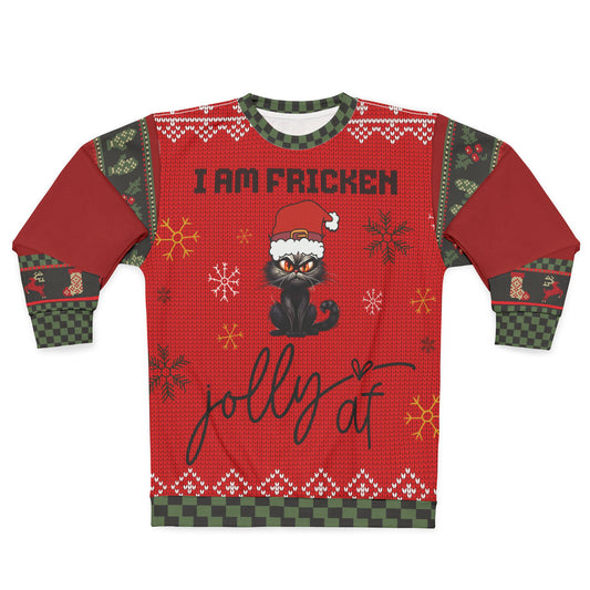 Christmas Sweater - ANGRY CAT - Jolly AF - Ugly Xmas Sweater, Ugly Christmas Sweater, Cat Lover