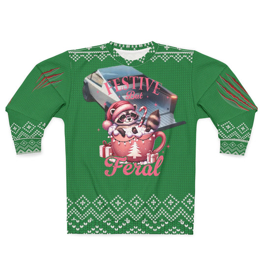 UGLY Christmas Sweater - Cyber Truck - Festive but Feral Racoon